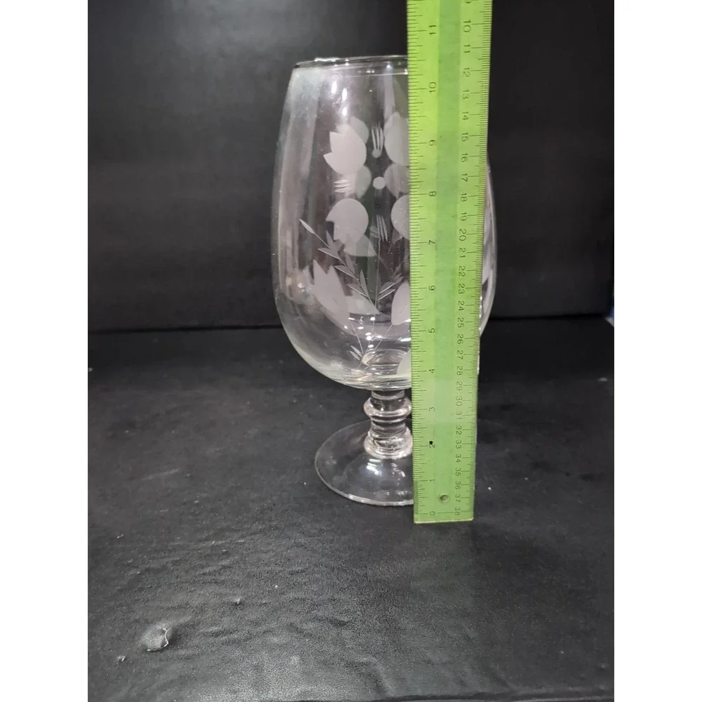 Chintz Flower Etched Clear Glass Vase, 11